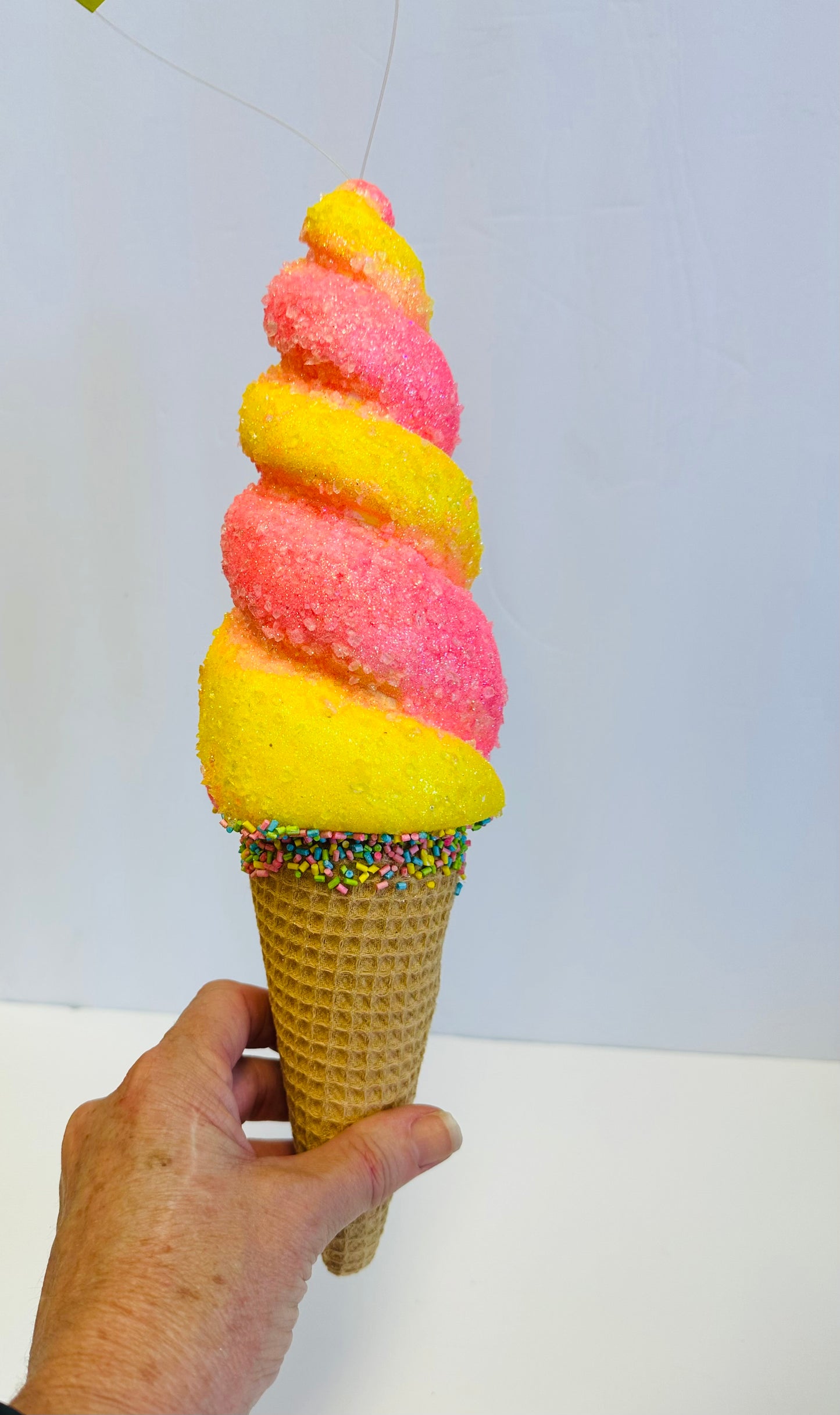 13”H Pink & Yellow Swirl Ice Cream Cone Pick