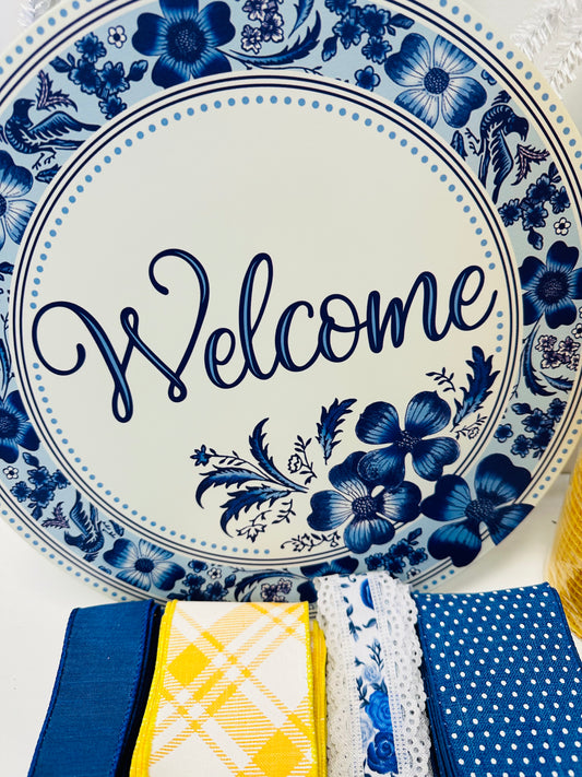 Welcome (Blue) Floral Everyday DIY Wreath Kit