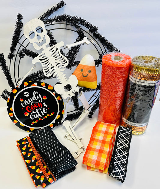 Candy Corn Cutie Skeleton Halloween DIY Wreath Kit