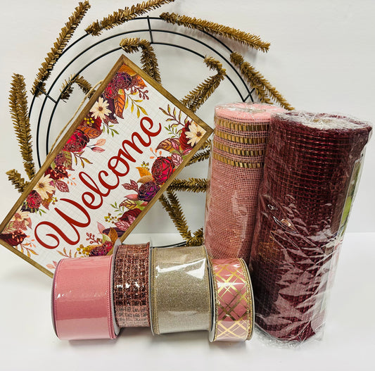 Wreath Kit - Fall Welcome Dusty Rose DIY Wreath