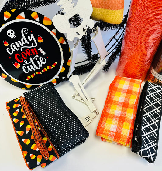 Candy Corn Cutie Skeleton Halloween DIY Wreath Kit