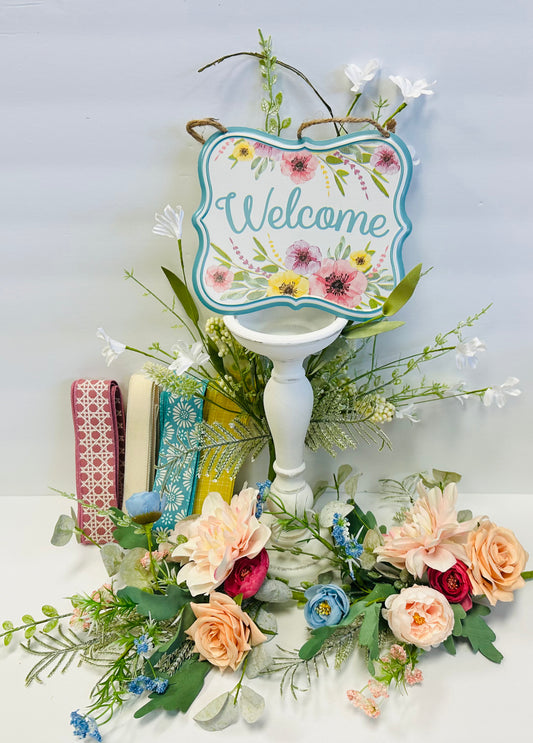 Floral, Ribbon & Sign Grapevine Wreath Kit