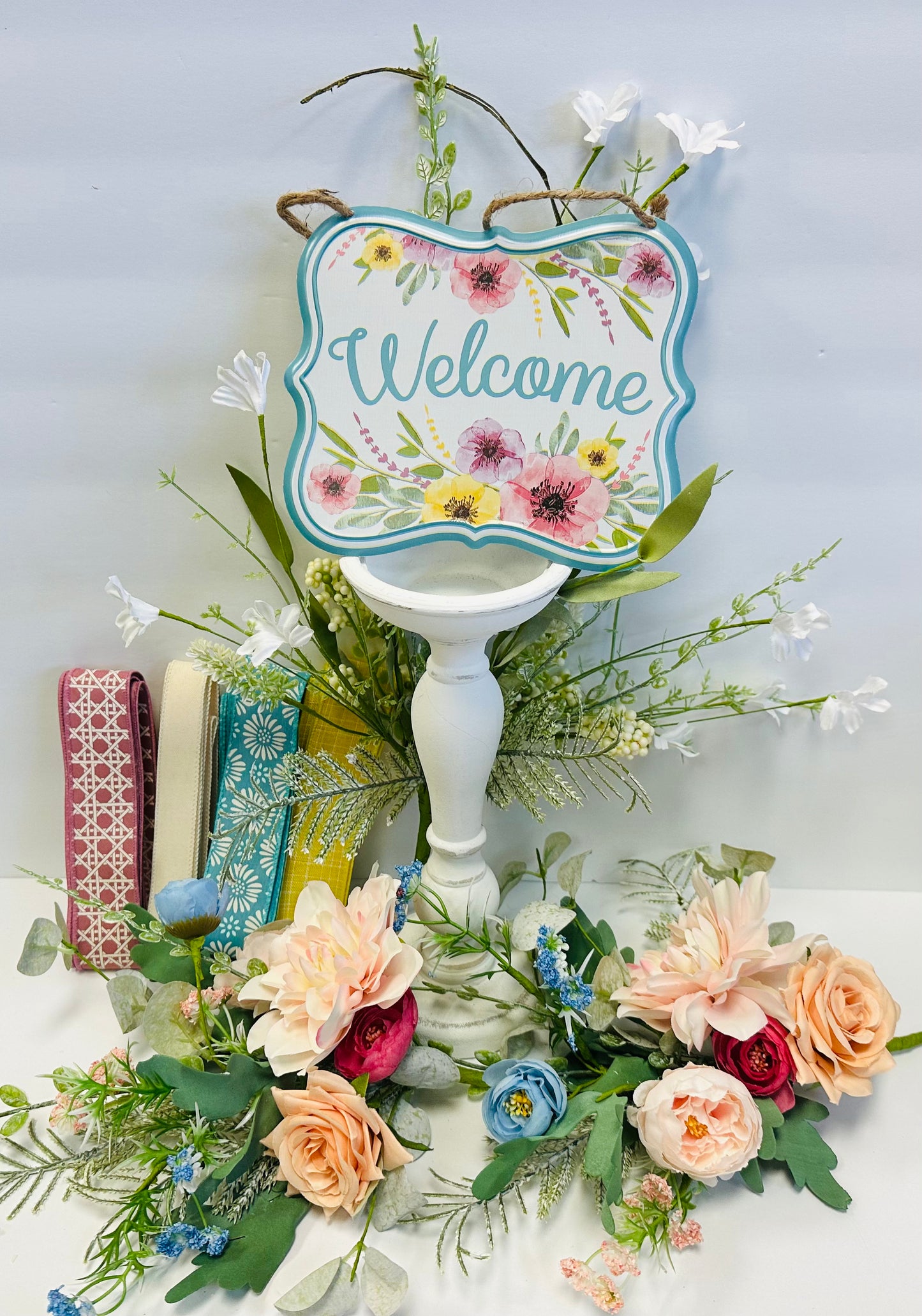 Floral, Ribbon & Sign Grapevine Wreath Kit