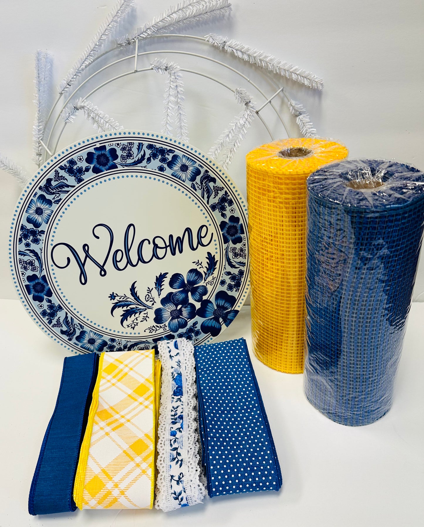 Welcome (Blue) Floral Everyday DIY Wreath Kit