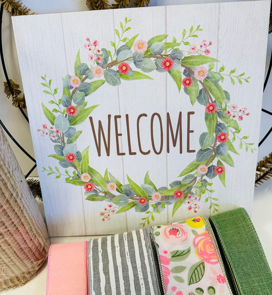 Welcome Floral Wreath Everyday Spring DIY Wreath Kit
