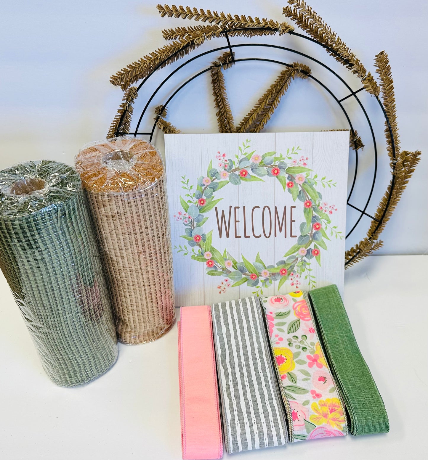 Welcome Floral Wreath Everyday Spring DIY Wreath Kit