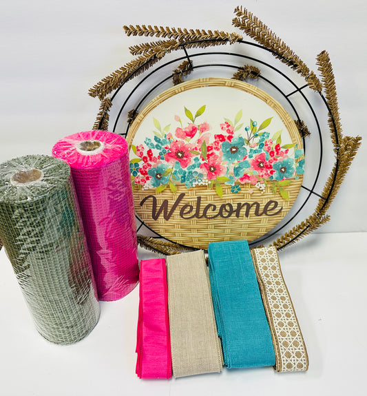 Welcome Floral Basket Everyday DIY Wreath Kit