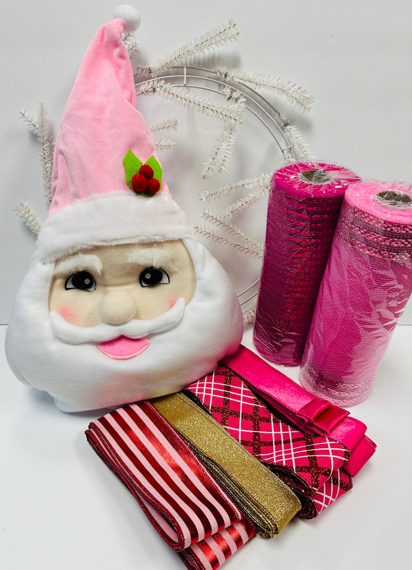 17" Plush Pink Santa Head