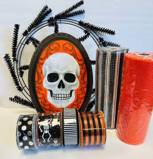 2.5" x 10yds Skeletons on Metallic Ribbon