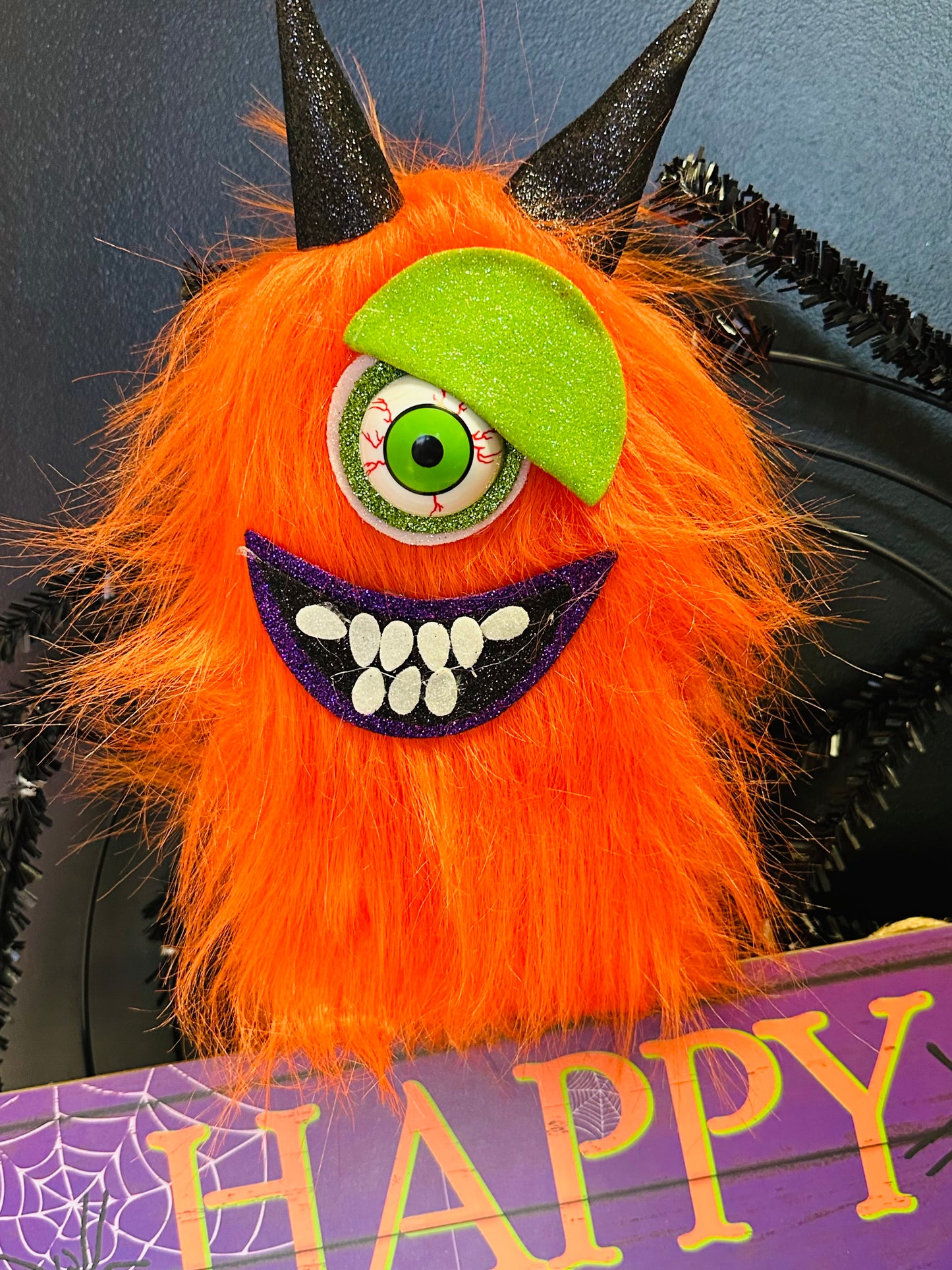 Wreath Kit - Furry Orange Monster Happy Halloween DIY Wreath Kit