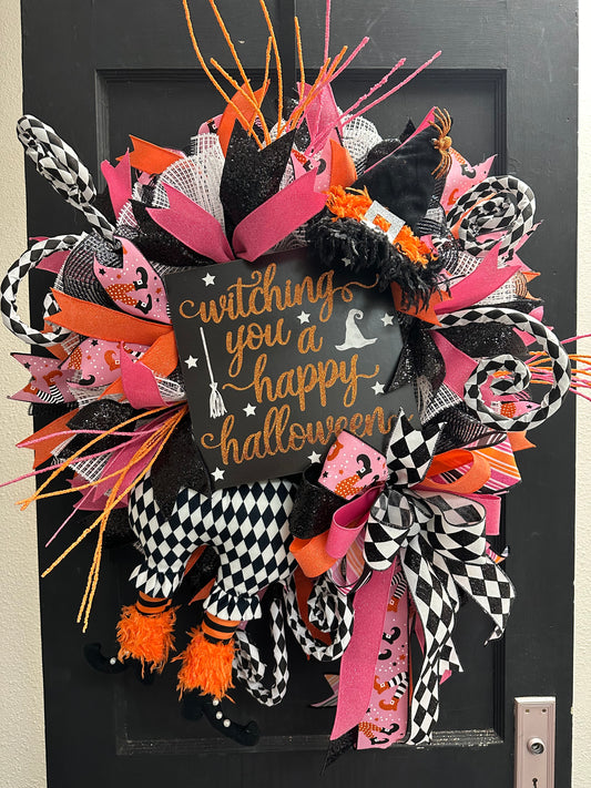 2-piece 20"H x 8.25L Plush Harlequin Witch & Legs Decor Kit