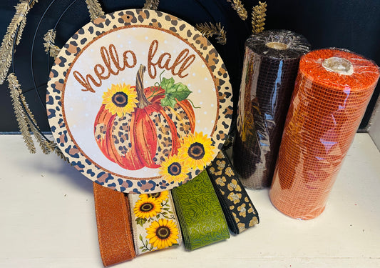 Party Kit - Hello Fall Cheetah Print Everyday Wreath
