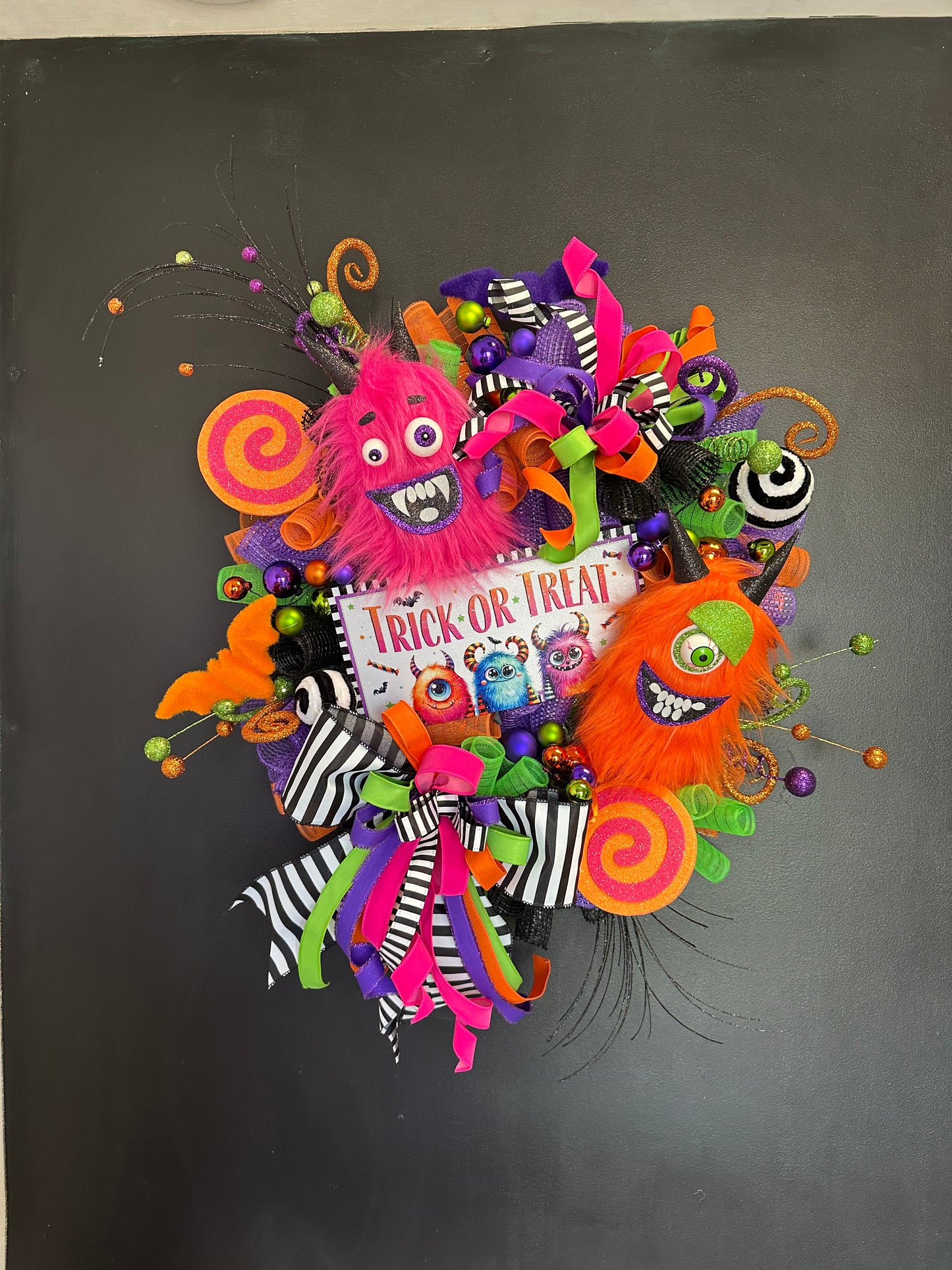 Furry Monster Trick or Treat Halloween Wreath