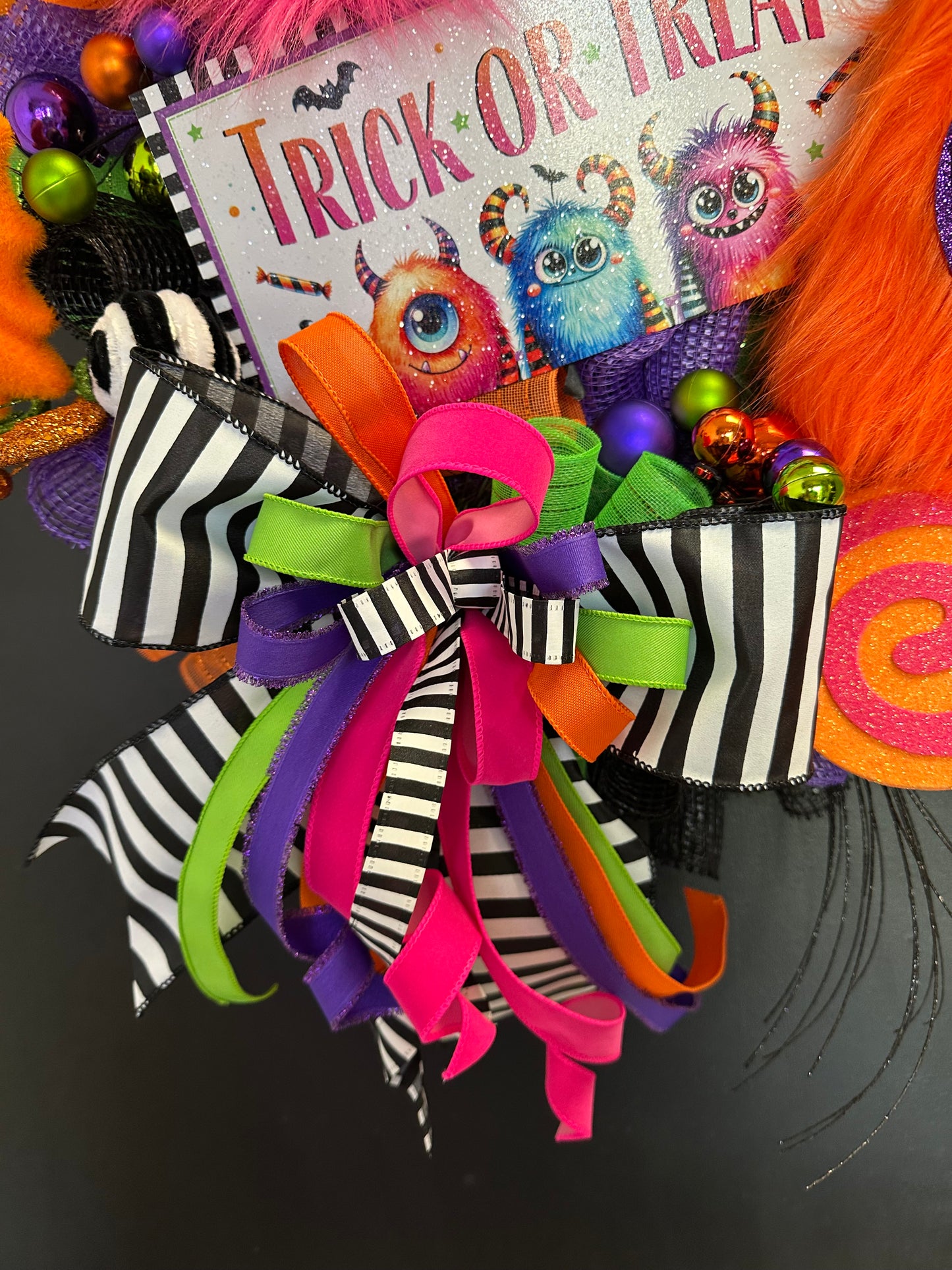 Furry Monster Trick or Treat Halloween Wreath