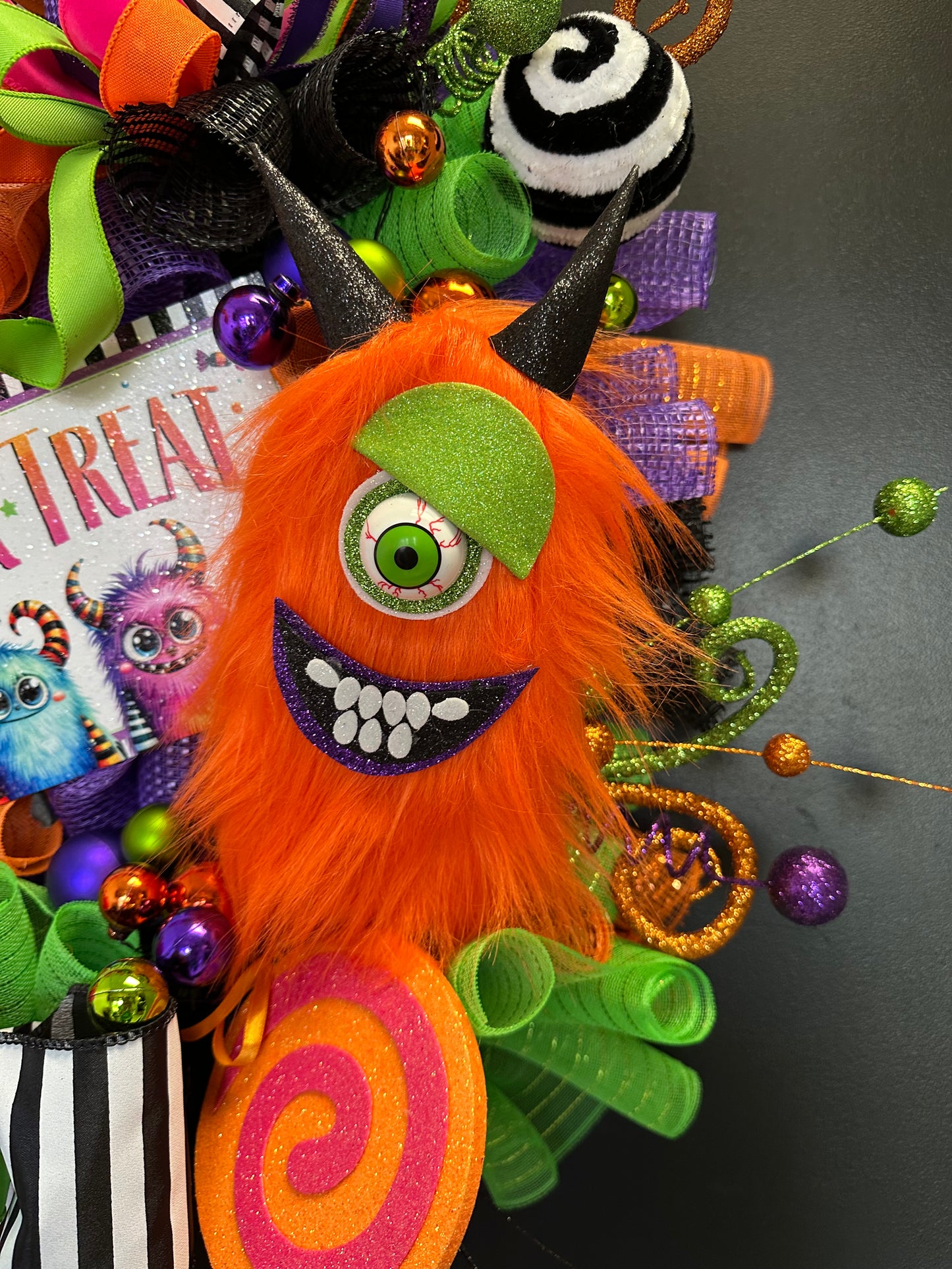 Furry Monster Trick or Treat Halloween Wreath