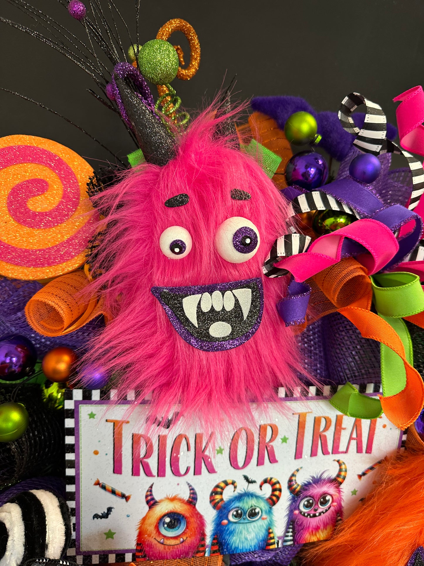 Furry Monster Trick or Treat Halloween Wreath