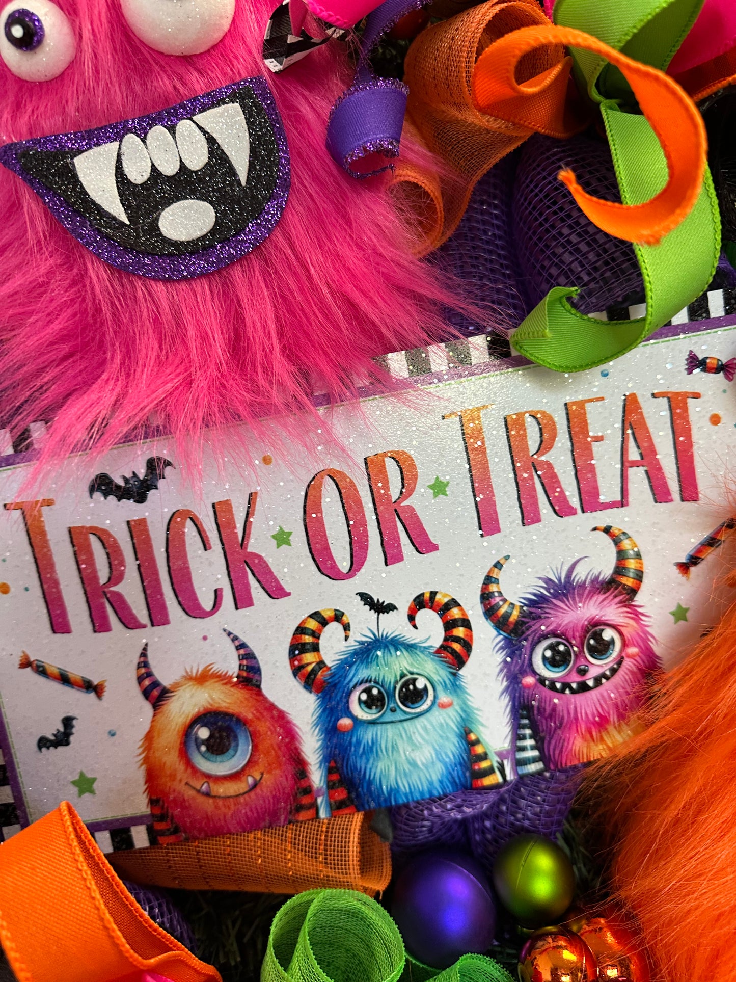 Furry Monster Trick or Treat Halloween Wreath