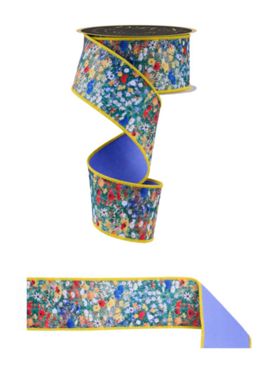 2.5" x 10yds Wildflower Field Fused Double-Sided Ribbon