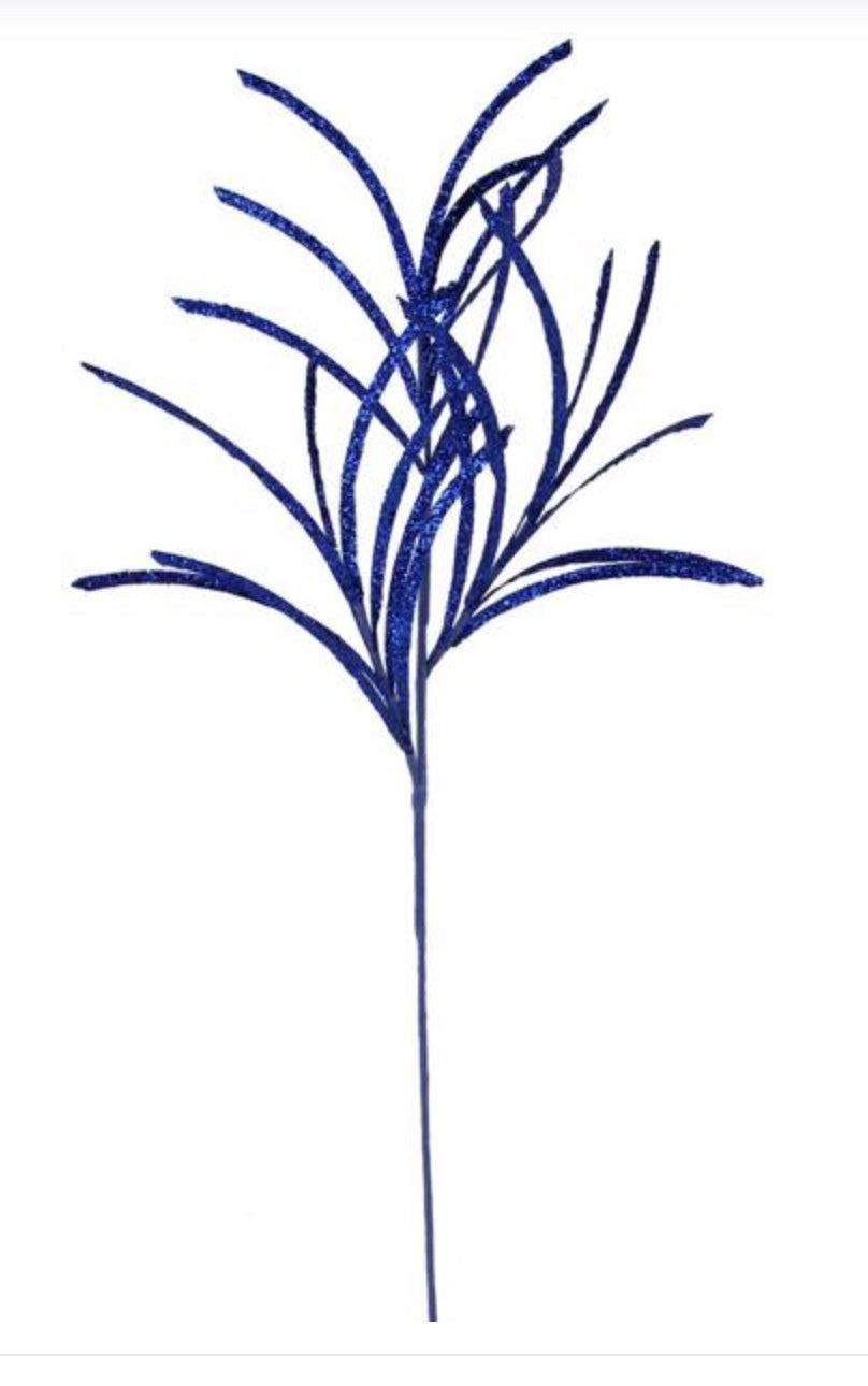 31" Glittered/Paper Grass Spray: Royal Blue
