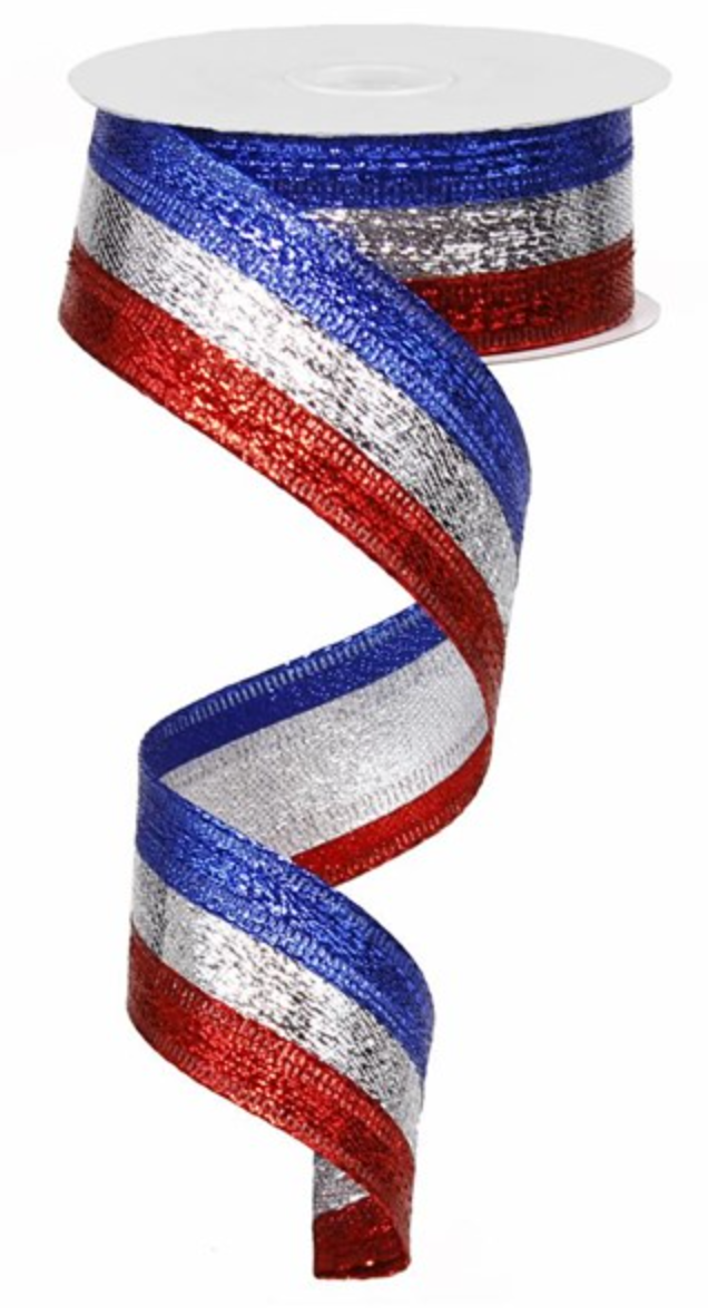 1.5” x 10 yards 3-In-1 Metallic Patriotic Ribbon