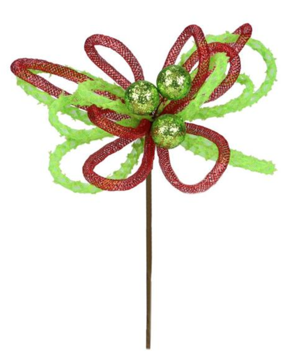 Twisted Twirl Red and Green Glitter Picks Tinsel Ball Floral Stems, Se –  Tesadorz