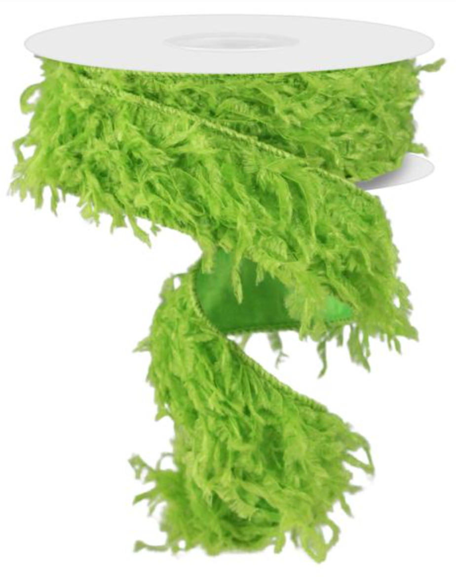 1.5" Furry Fabric Ribbon: Lime Green