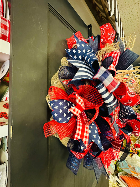 Highland Cow Patriotic Wreath