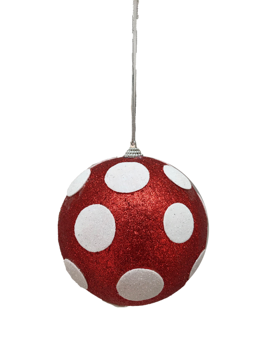 Red Polkadot Ball Ornament 5” diameter
