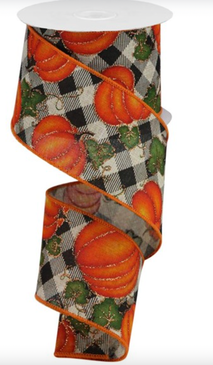 2.5"x10yd Pumpkin w/Leaves Check