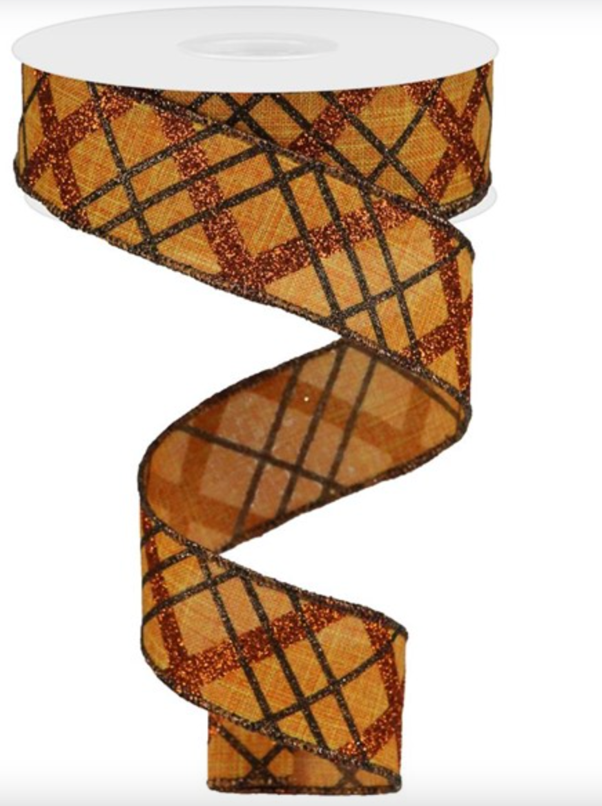 1.5"x10yd Glitter Diagonal Plaid/Royal