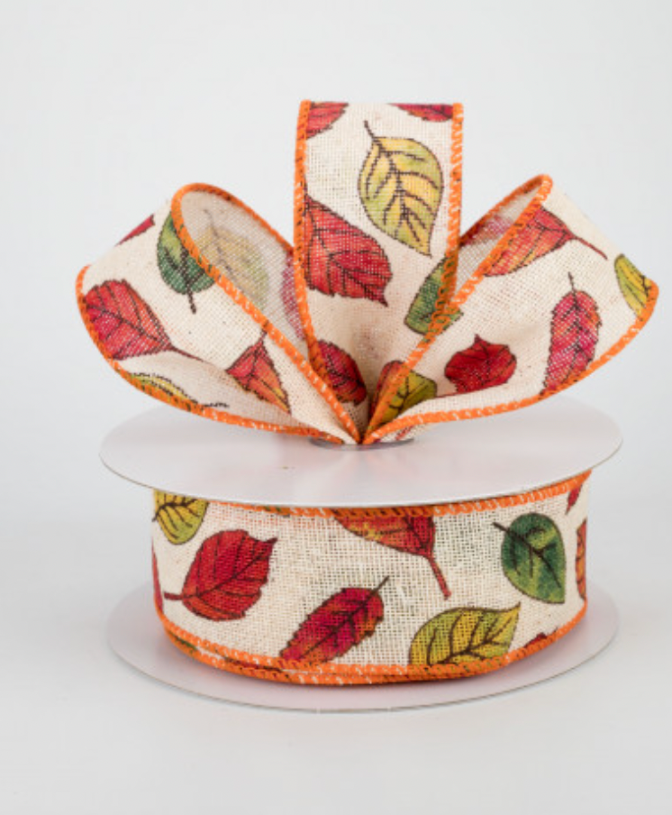 1.5"x10yd Fall Madeline Leaves Ribbon