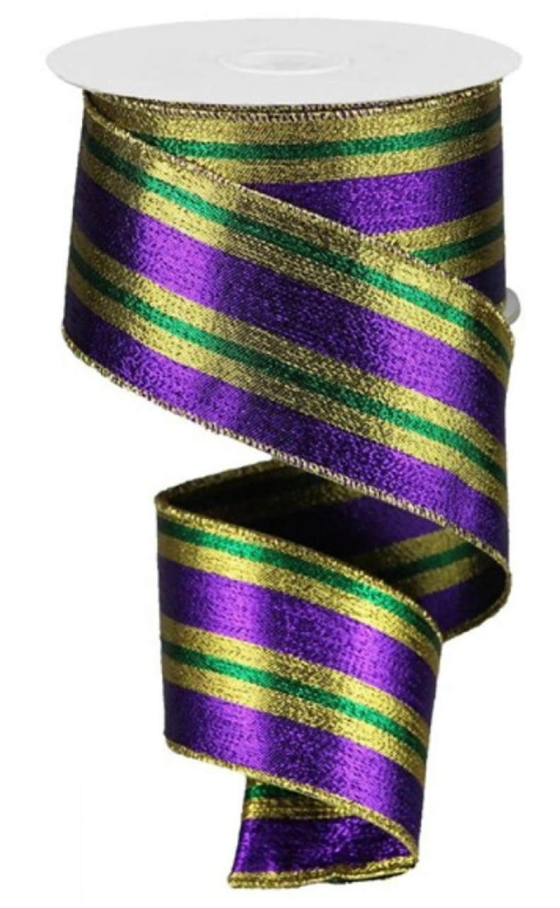 2.5 X 10 YARDS Mardi Gras Metallic Vertical Stripe Ribbon