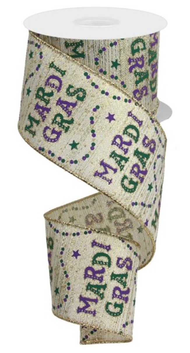 2.5 X 10 YARDS Mardi Gras Metallic Beads Ribbon