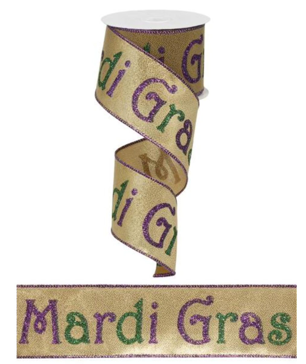 2.5 X 10 YARDS Mardi Gras Glittered Ribbon