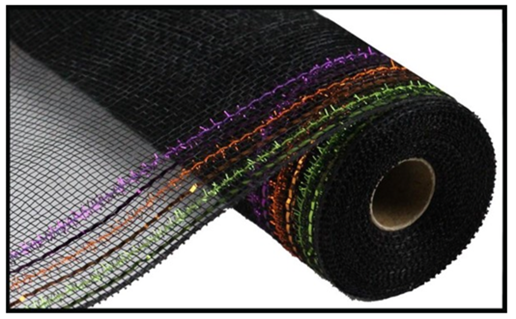 Black/Orange/Purple/Lime - Tinsel/Foil Wide Border Mesh