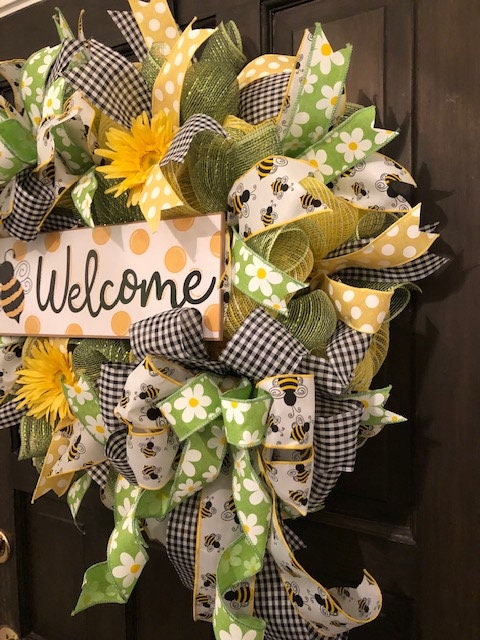 Bumblebee Welcome Deco Mesh Wreath