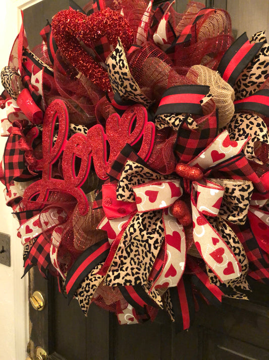 Cheetah Print Love Valentine Wreath