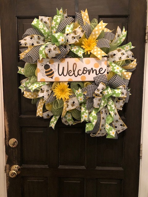 Bumblebee Welcome Deco Mesh Wreath