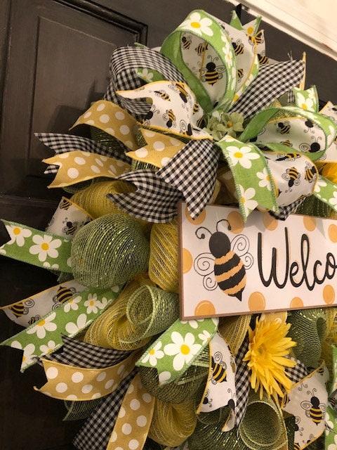 Bumblebee Welcome Deco Mesh Wreath