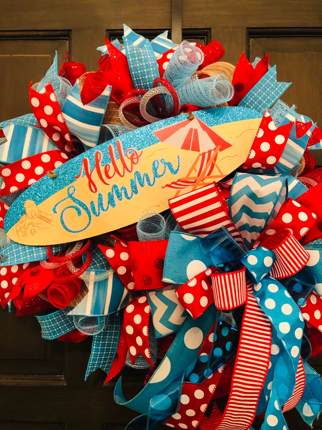 Hellow Summer Wreath, Summer Wreath, Beach Wreath, Everyday Wreath, Welcome Wreath, Summer Front Door Decor, Retro Wreath , Pool Wreath