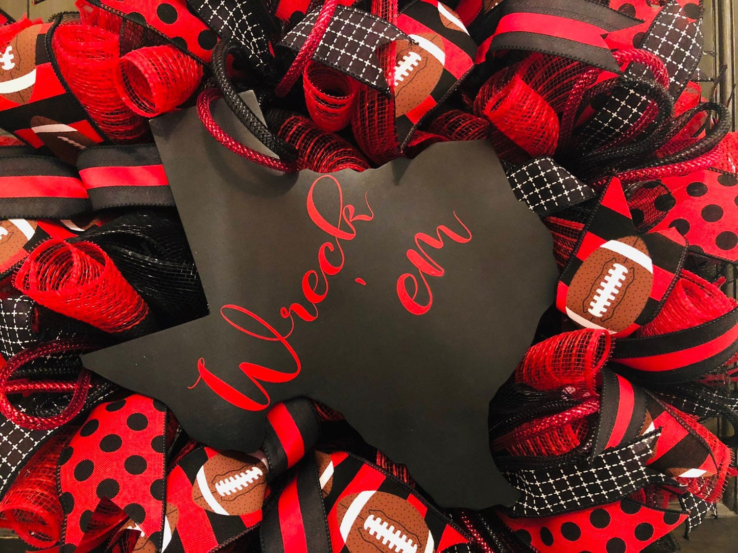 Wreck 'em Wreath, Texas Tech, College Football Wreath, Black and Red, Raiders