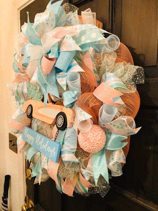 Beach Christmas Wreath, Pastel Christmas Decor, Beach Decor, Beach Decorations, Christmas Decorations, Beach Door Hanger