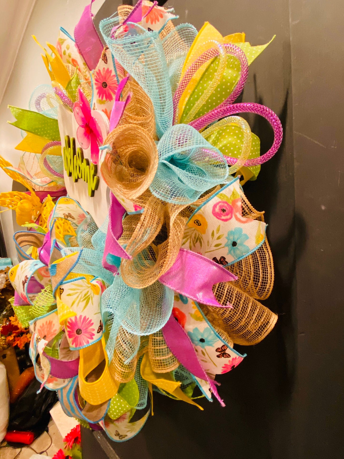 Welcome Wreath, Spring Wreath, Butterfly Wreath, Everyday Wreath, Spring Door Decor, Welcome Front Door Hanger