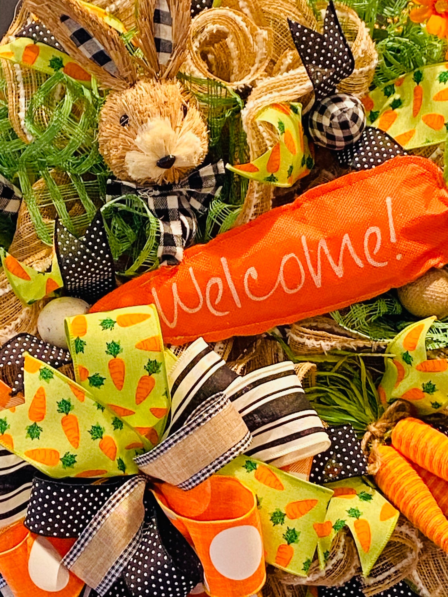 Easter Wreath, Carrot Wreath, Welcome Wreath, Easter Door Decor, Black and White, Easter Decorations