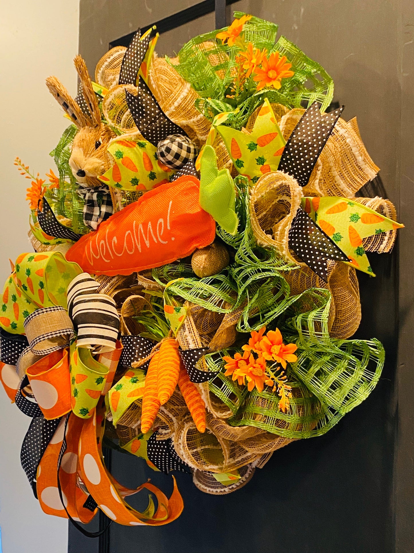 Easter Wreath, Carrot Wreath, Welcome Wreath, Easter Door Decor, Black and White, Easter Decorations