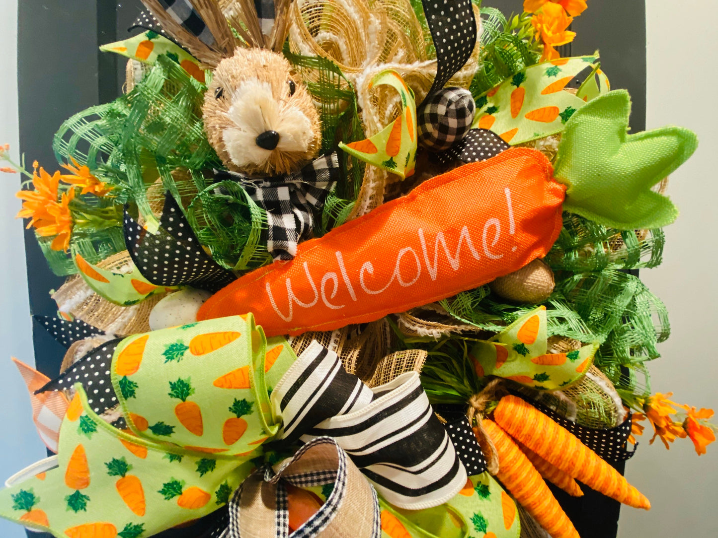 Easter Wreath, Carrot Wreath, Welcome Wreath, Easter Door Decor, Black and White, Easter Decorations