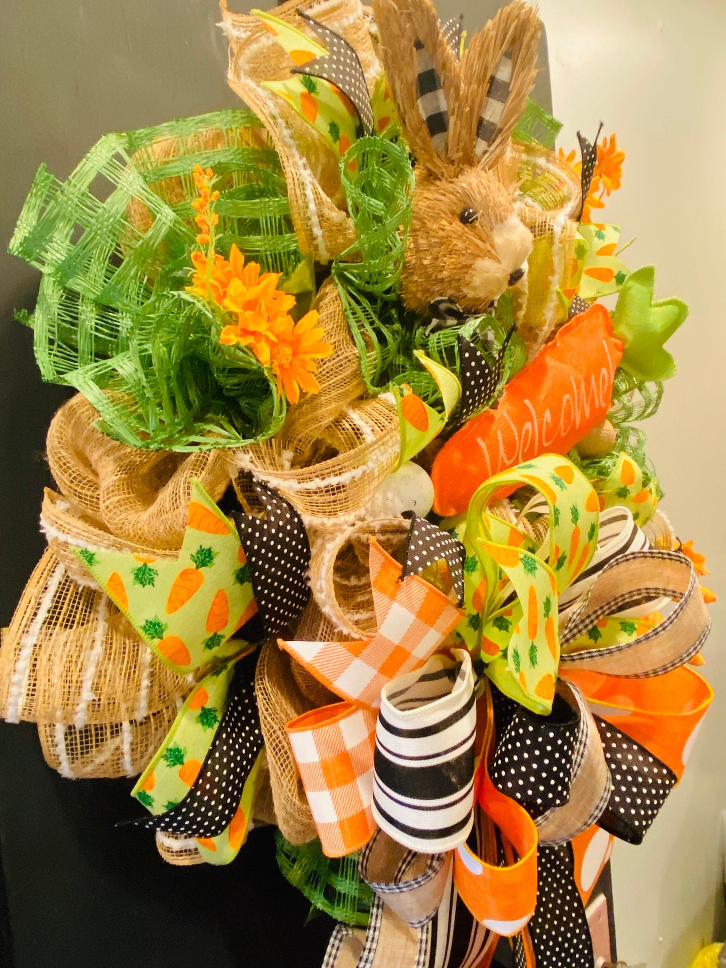 Easter Wreath, Carrot Wreath, Welcome Wreath, Easter Door Decor, Black and White, Easter Decorations