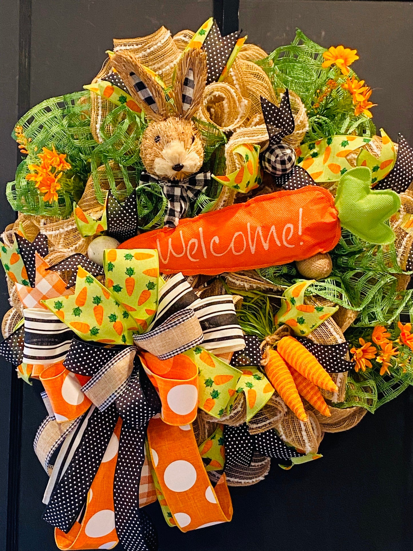 Easter Wreath, Carrot Wreath, Welcome Wreath, Easter Door Decor, Black and White, Easter Decorations
