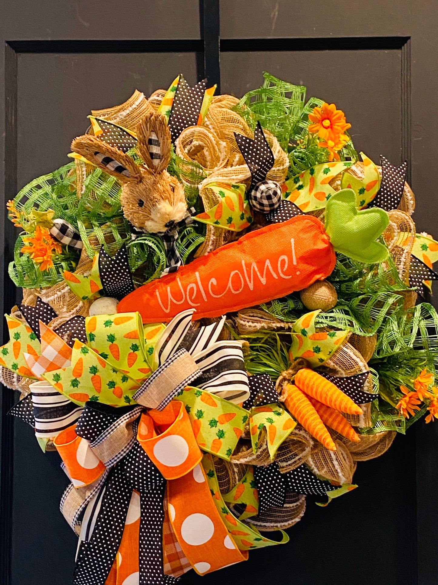 Easter Wreath, Carrot Wreath, Welcome Wreath, Easter Door Decor, Black and White, Easter Decorations