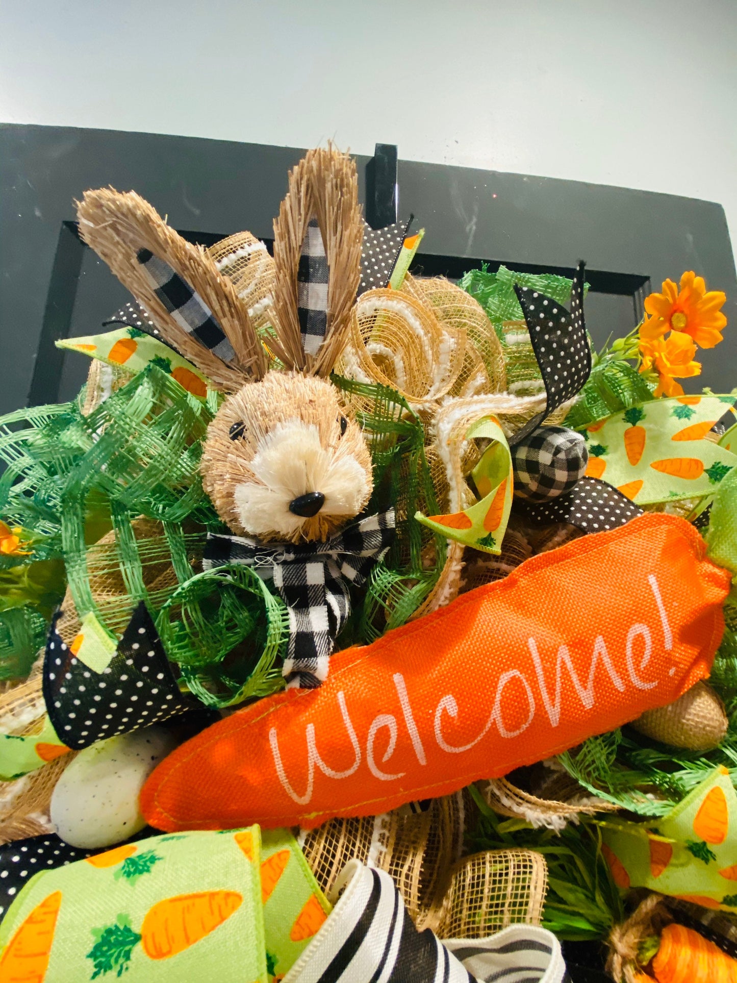 Easter Wreath, Carrot Wreath, Welcome Wreath, Easter Door Decor, Black and White, Easter Decorations